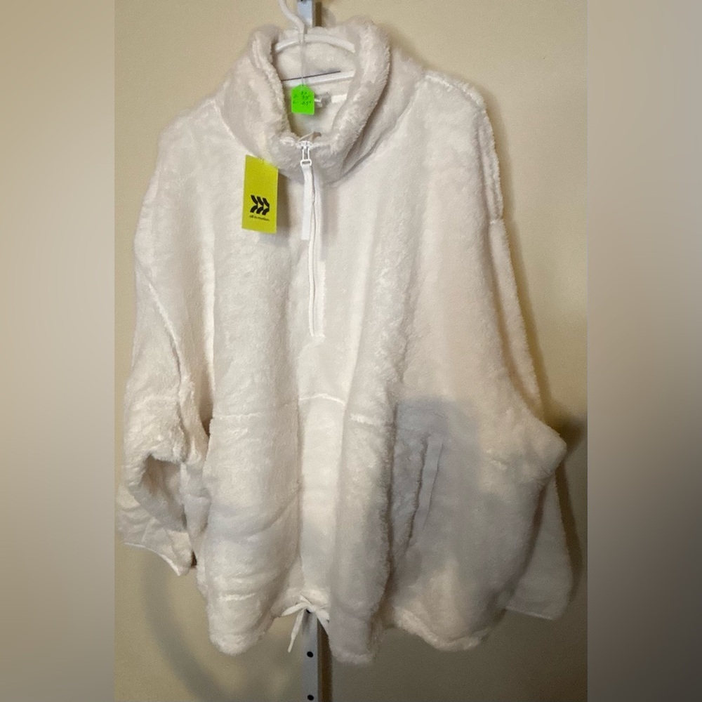 Cozy White Fleece Pullover-3X